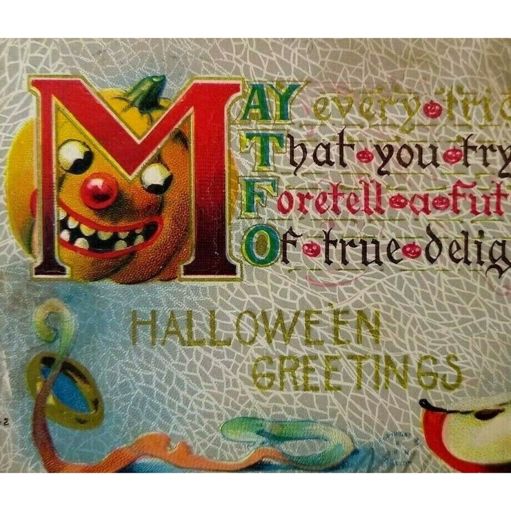 Halloween Postcard Fantasy Goblin Pumpkin Candle HIR 142 Original Freeport NY